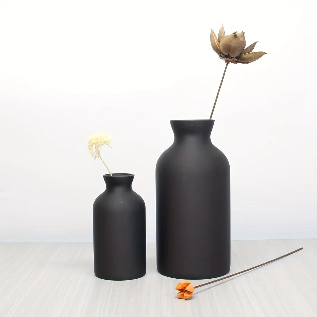 2 Elegant Black Plastic Vases - Bohemian Decorative Centerpiece for Home, Office and Living Room