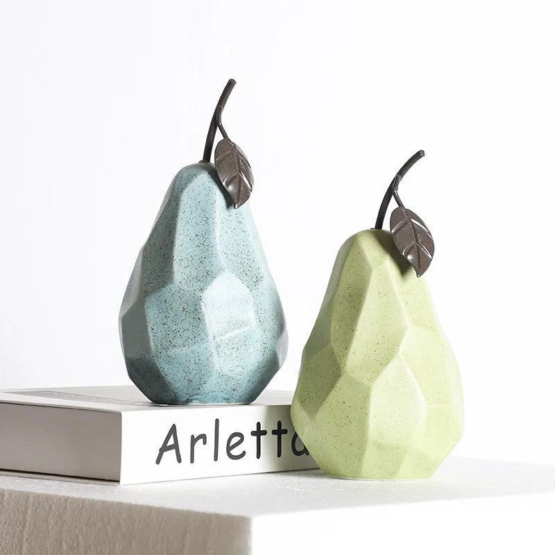 Nordic Sculpture Ceramic Apple Pear Figurines Home Decor Accessories Fruit Ornaments For Interior Office Desk