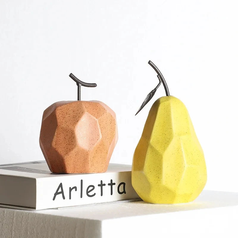 Nordic Sculpture Ceramic Apple Pear Figurines Home Decor Accessories Fruit Ornaments For Interior Office Desk