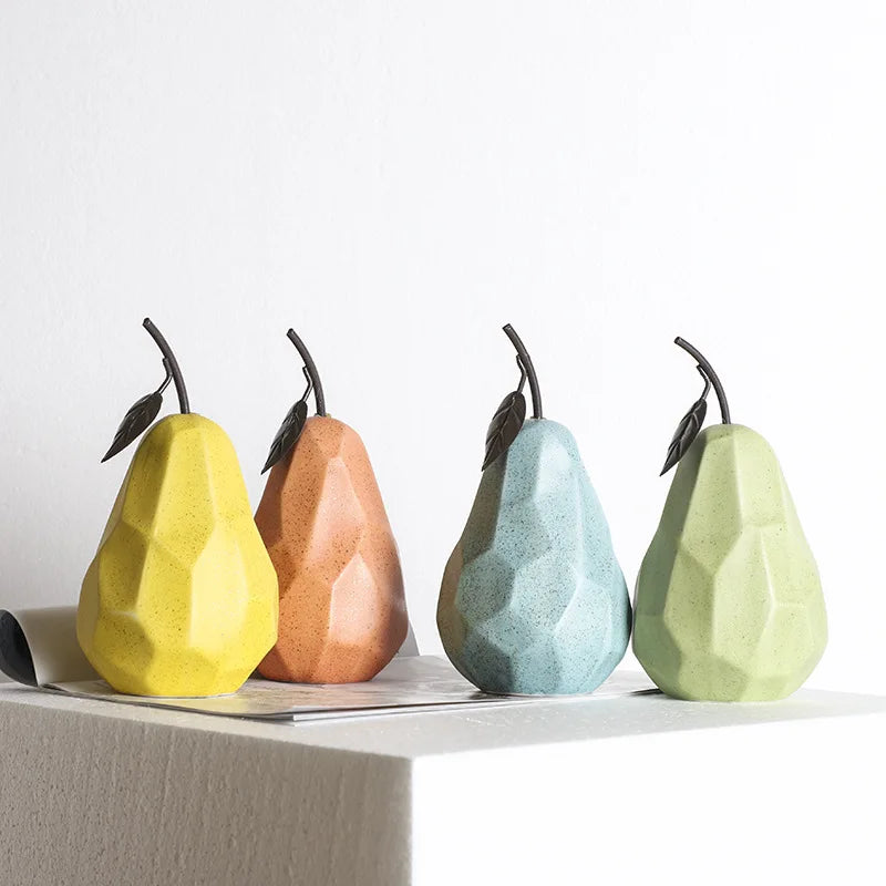 Nordic Sculpture Ceramic Apple Pear Figurines Home Decor Accessories Fruit Ornaments For Interior Office Desk