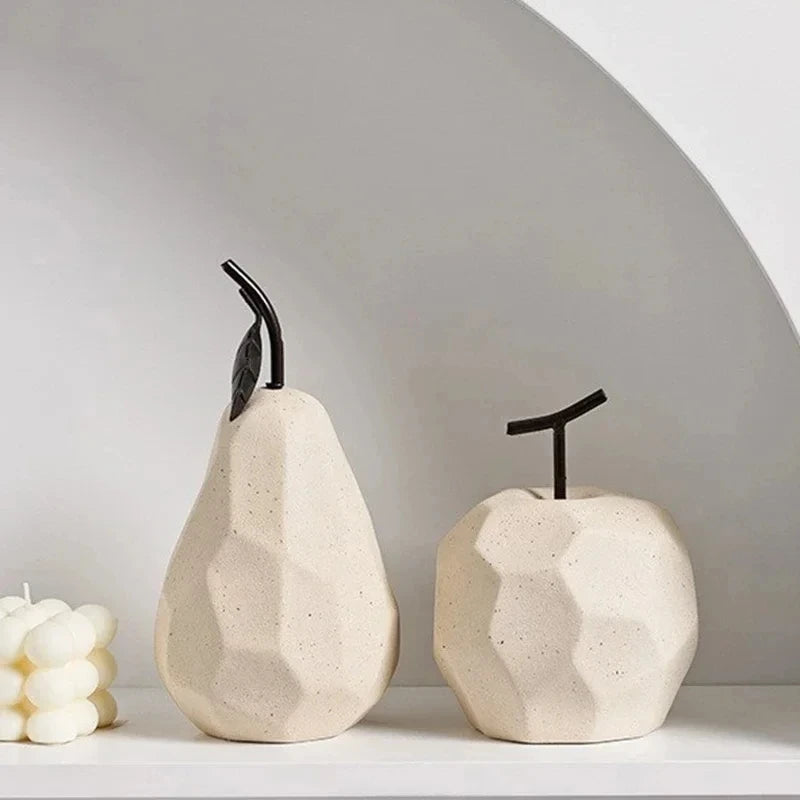 Nordic Sculpture Ceramic Apple Pear Figurines Home Decor Accessories Fruit Ornaments For Interior Office Desk
