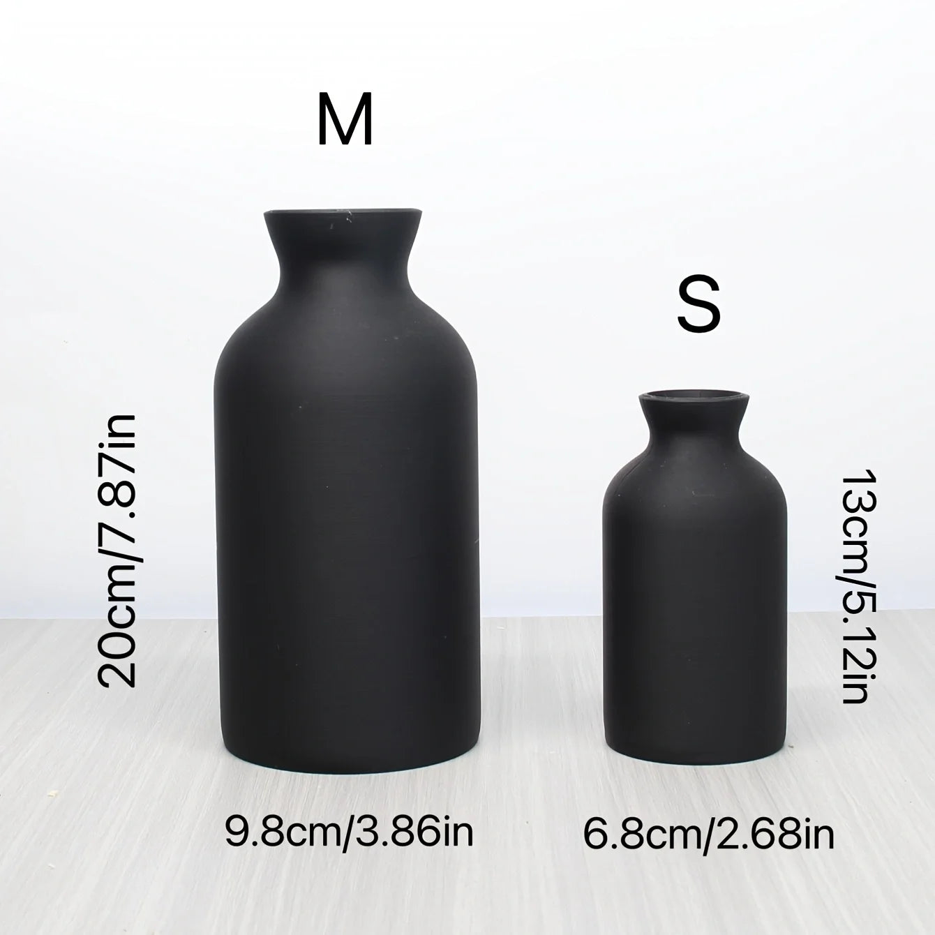 2 Elegant Black Plastic Vases - Bohemian Decorative Centerpiece for Home, Office and Living Room