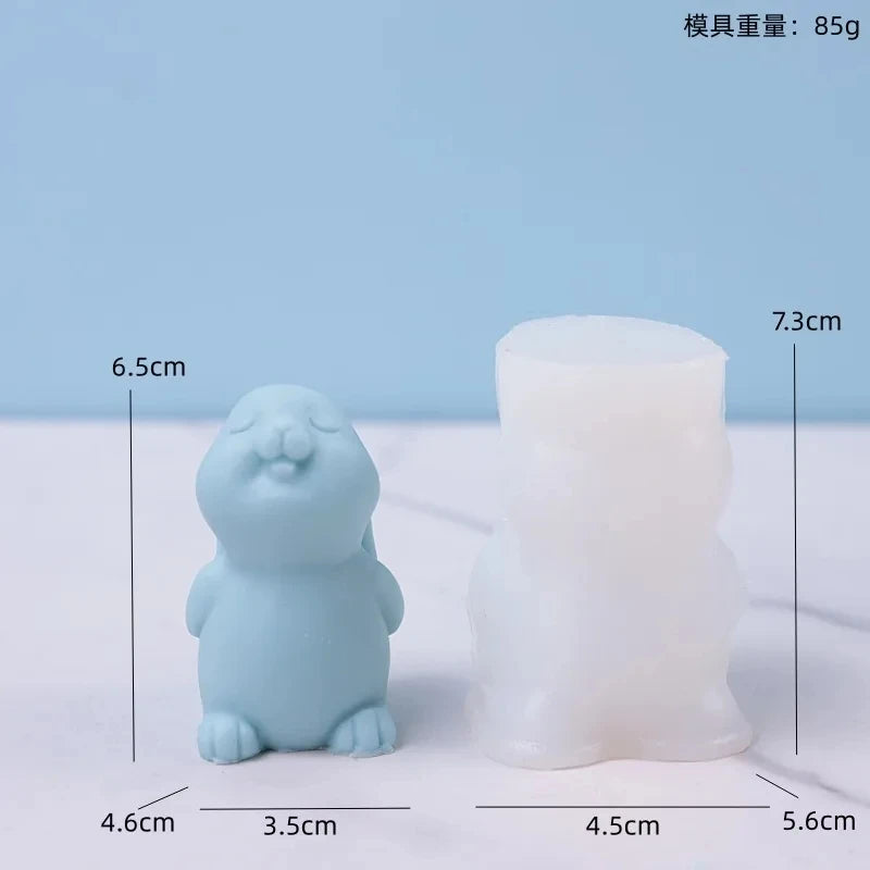 Smiling Rabbit Silicone Candle Molds 3D Cute Animal Crafts Resin Gypsum Soap Mold DIY Chocolate Ice Cake Baking Tool Home Gift