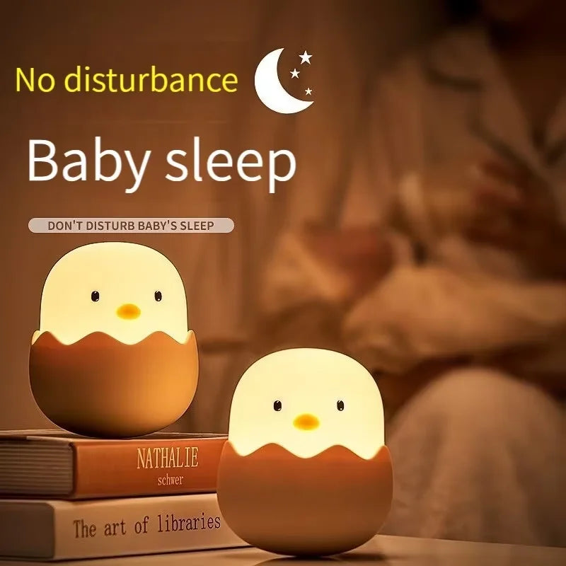 Cartoon Eggshell Chicken LED Table Lamp, USB Rechargeable Night Light, Silicone Pat Nursing Light for Kids, Tumbler Design