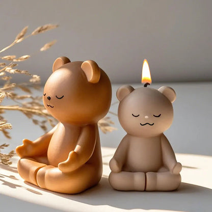 DIY Meditating Bears Silicone Mold Handmade Aroma Candle Resin Plaster Mould Gypsum Form Bear Home Decoration Molds