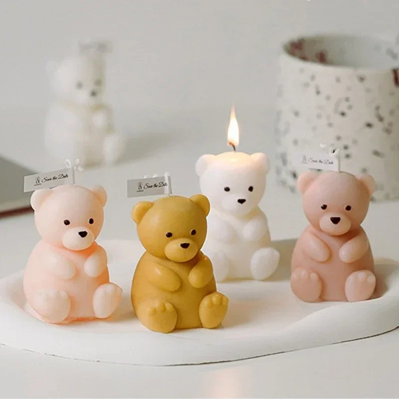 Small Bear Candle Silicone Mold 3D Cute Sitting Bear Gypsum Resin Handicraft Cement Mould DIY Animal Soap To Make Festival Gifts
