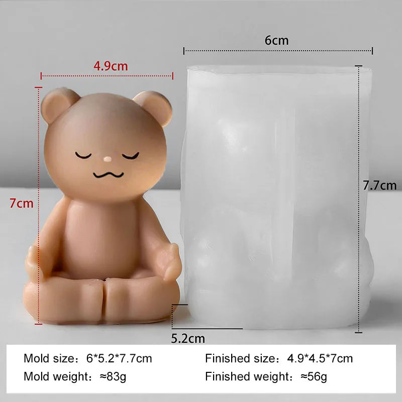 DIY Meditating Bears Silicone Mold Handmade Aroma Candle Resin Plaster Mould Gypsum Form Bear Home Decoration Molds