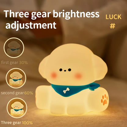 Cute Dog Cat Night Light Cartoon Animal Silicone Lamps USB Rechargeable 3Level Light Adjust Warm Soft Light Birthday Gift Lovely
