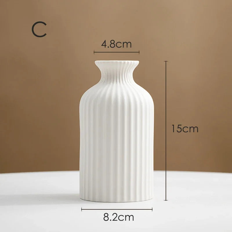 Nordic Ceramic Vase White Frosted Striped Small Flower Porcelain Minimalist Home Decor Living Room Flower Art Decoration