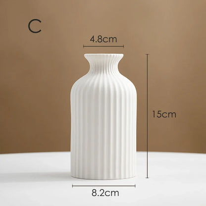 Nordic Ceramic Vase White Frosted Striped Small Flower Porcelain Minimalist Home Decor Living Room Flower Art Decoration