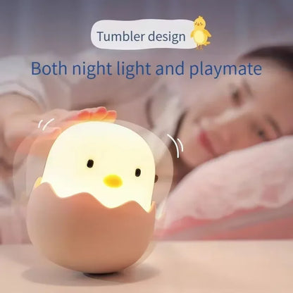 Cartoon Eggshell Chicken LED Table Lamp, USB Rechargeable Night Light, Silicone Pat Nursing Light for Kids, Tumbler Design