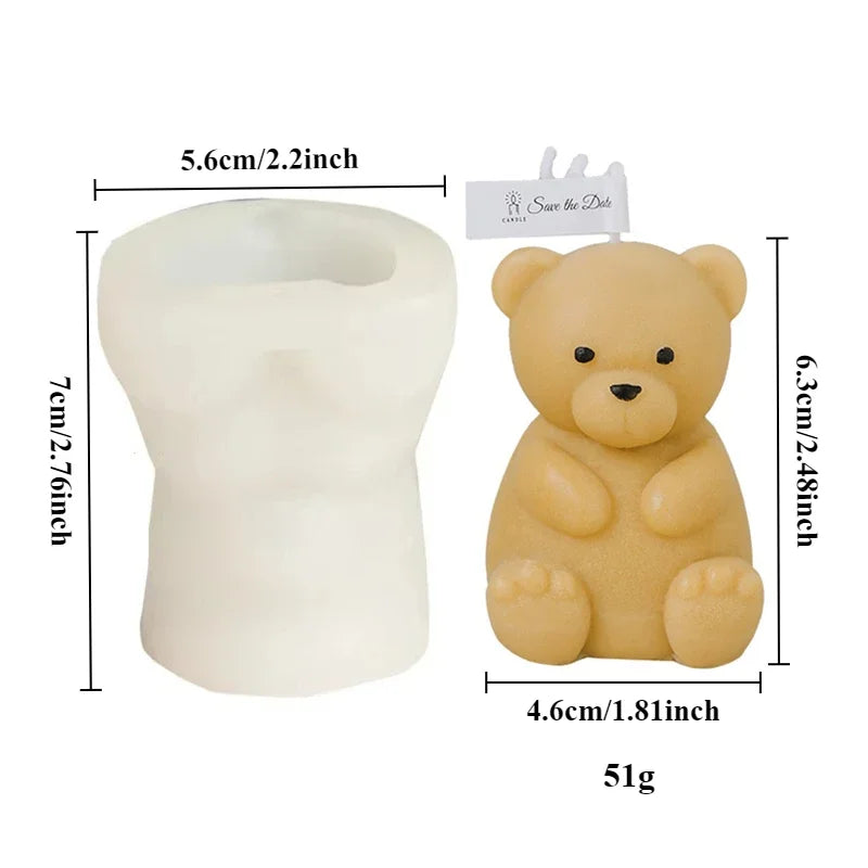 Small Bear Candle Silicone Mold 3D Cute Sitting Bear Gypsum Resin Handicraft Cement Mould DIY Animal Soap To Make Festival Gifts