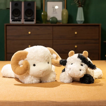 Kawaii Sheep Cow Plush Toy Comfort Soft Animal Throw Pillow Stuffed Animal Toy Sofa Room Decor for Kids Girls Boys Birthday Gift