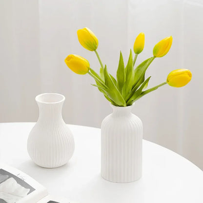 Nordic Ceramic Vase White Frosted Striped Small Flower Porcelain Minimalist Home Decor Living Room Flower Art Decoration