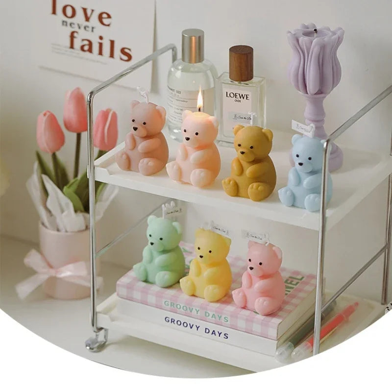 Small Bear Candle Silicone Mold 3D Cute Sitting Bear Gypsum Resin Handicraft Cement Mould DIY Animal Soap To Make Festival Gifts