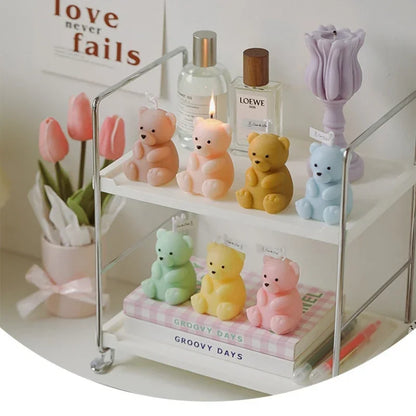 Small Bear Candle Silicone Mold 3D Cute Sitting Bear Gypsum Resin Handicraft Cement Mould DIY Animal Soap To Make Festival Gifts