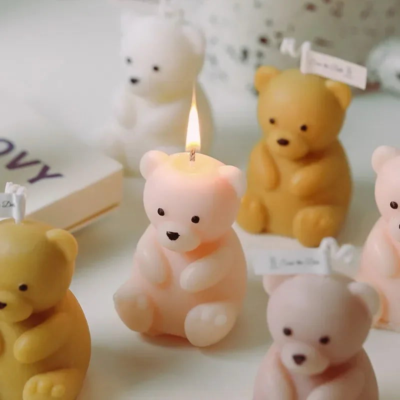 Small Bear Candle Silicone Mold 3D Cute Sitting Bear Gypsum Resin Handicraft Cement Mould DIY Animal Soap To Make Festival Gifts