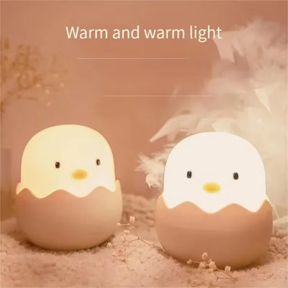 Cartoon Eggshell Chicken LED Table Lamp, USB Rechargeable Night Light, Silicone Pat Nursing Light for Kids, Tumbler Design