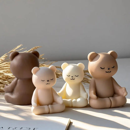 DIY Meditating Bears Silicone Mold Handmade Aroma Candle Resin Plaster Mould Gypsum Form Bear Home Decoration Molds