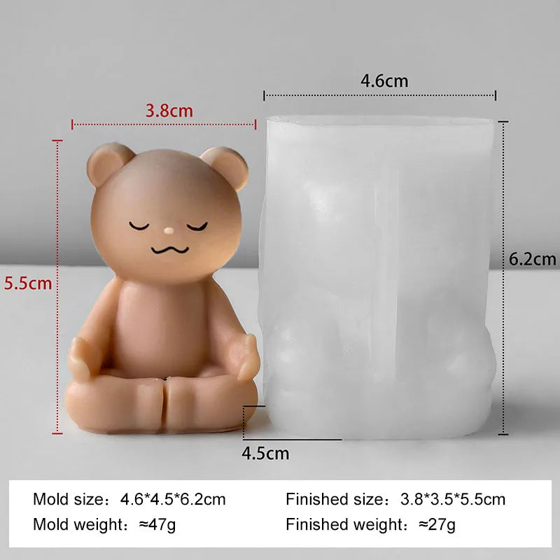 DIY Meditating Bears Silicone Mold Handmade Aroma Candle Resin Plaster Mould Gypsum Form Bear Home Decoration Molds
