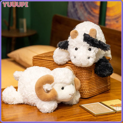 Kawaii Sheep Cow Plush Toy Comfort Soft Animal Throw Pillow Stuffed Animal Toy Sofa Room Decor for Kids Girls Boys Birthday Gift