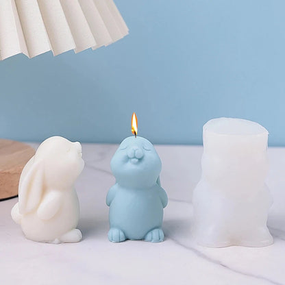 Smiling Rabbit Silicone Candle Molds 3D Cute Animal Crafts Resin Gypsum Soap Mold DIY Chocolate Ice Cake Baking Tool Home Gift