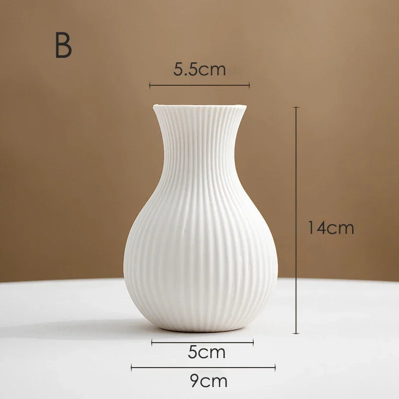 Nordic Ceramic Vase White Frosted Striped Small Flower Porcelain Minimalist Home Decor Living Room Flower Art Decoration