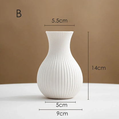 Nordic Ceramic Vase White Frosted Striped Small Flower Porcelain Minimalist Home Decor Living Room Flower Art Decoration
