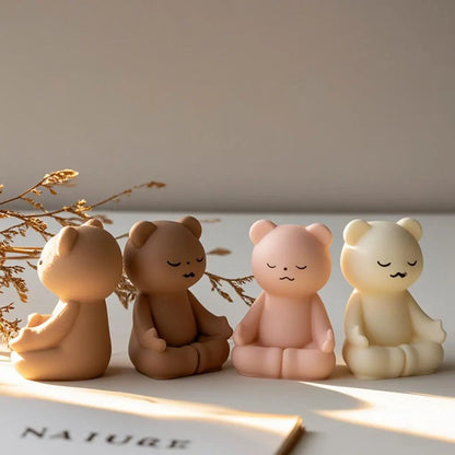 DIY Meditating Bears Silicone Mold Handmade Aroma Candle Resin Plaster Mould Gypsum Form Bear Home Decoration Molds