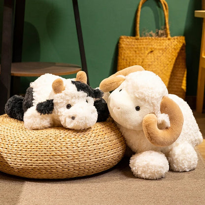 Kawaii Sheep Cow Plush Toy Comfort Soft Animal Throw Pillow Stuffed Animal Toy Sofa Room Decor for Kids Girls Boys Birthday Gift