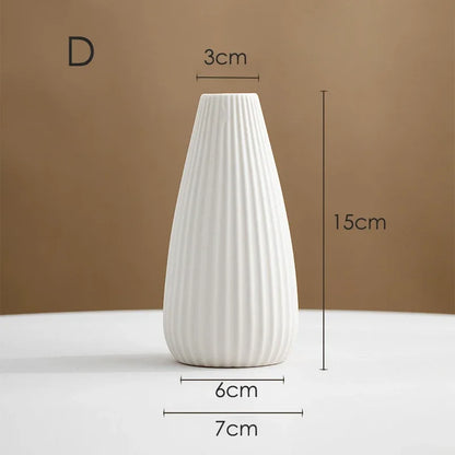 Nordic Ceramic Vase White Frosted Striped Small Flower Porcelain Minimalist Home Decor Living Room Flower Art Decoration
