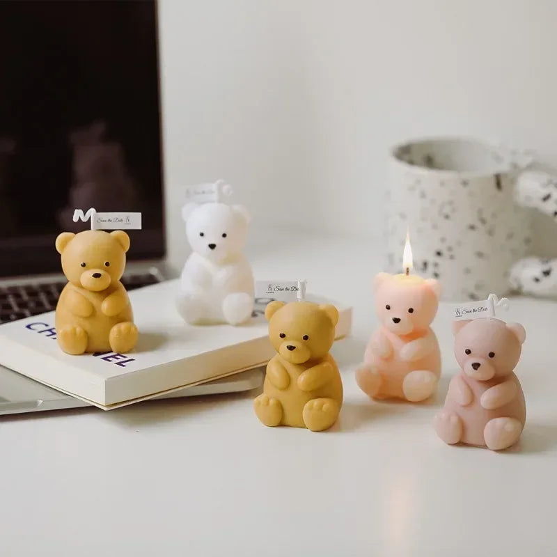 Small Bear Candle Silicone Mold 3D Cute Sitting Bear Gypsum Resin Handicraft Cement Mould DIY Animal Soap To Make Festival Gifts