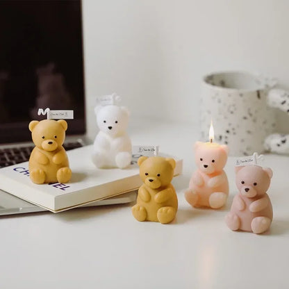 Small Bear Candle Silicone Mold 3D Cute Sitting Bear Gypsum Resin Handicraft Cement Mould DIY Animal Soap To Make Festival Gifts