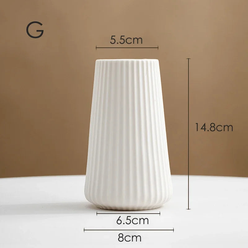 Nordic Ceramic Vase White Frosted Striped Small Flower Porcelain Minimalist Home Decor Living Room Flower Art Decoration
