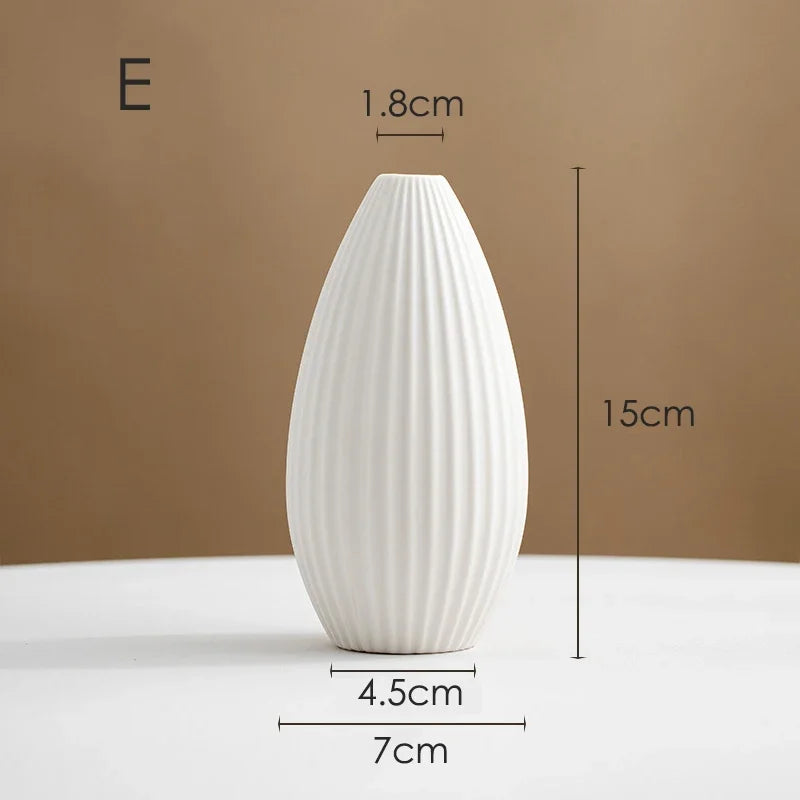 Nordic Ceramic Vase White Frosted Striped Small Flower Porcelain Minimalist Home Decor Living Room Flower Art Decoration